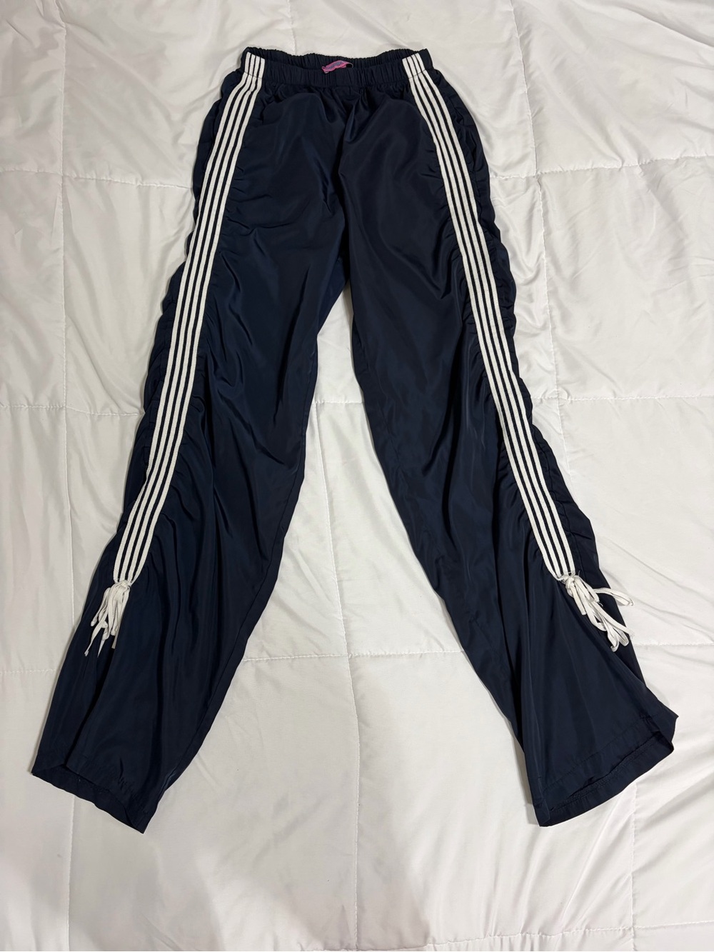 Edikted Navy Track Pants with White Side Stripes